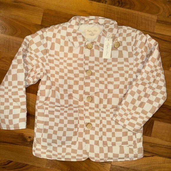 Rylee + cru medium weight jacket sand check Noelle girls 6-7 years checkered - Picture 2 of 4